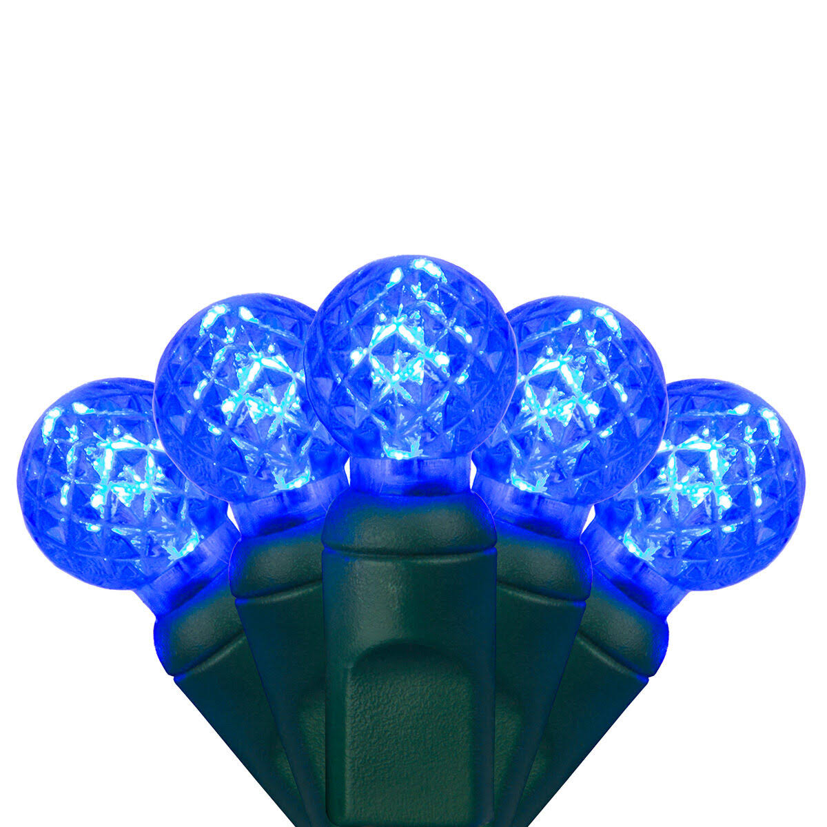 3252ddeb826148a510b89247393a85ca3e774a71295d9f9365424de16e74706f.jpg Wintergreen Lighting 70 Blue G12 LED String Lights, Green Wire, 4" Spacing - Image 1