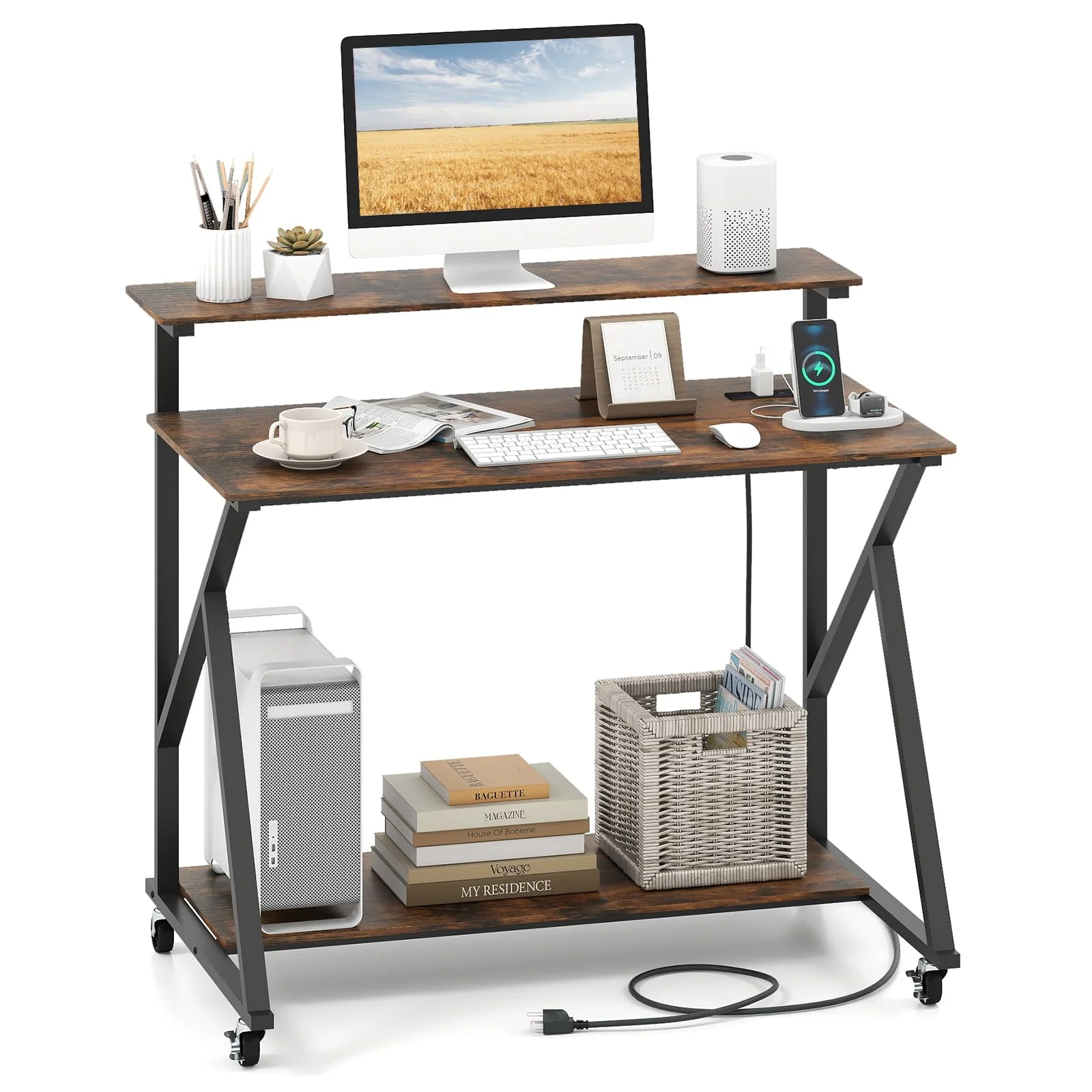 3265742fe94948a4b60d4b0eae9b6ae29f436a9a4f93ab603c88bebea7ec26d7.webp Tangkula 39.5" Mobile Computer Desk with Power Outlets for Home Office Bedroom - Image 1