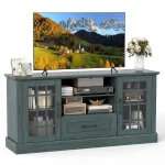 Tangkula Farmhouse TV Stand for TV up to 65 70 Inches 1 Drawer & 2 Open Shelves Wooden Entertainment Center