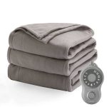 Sunbeam Fleece Electric Heated Blanket, Gray, Twin