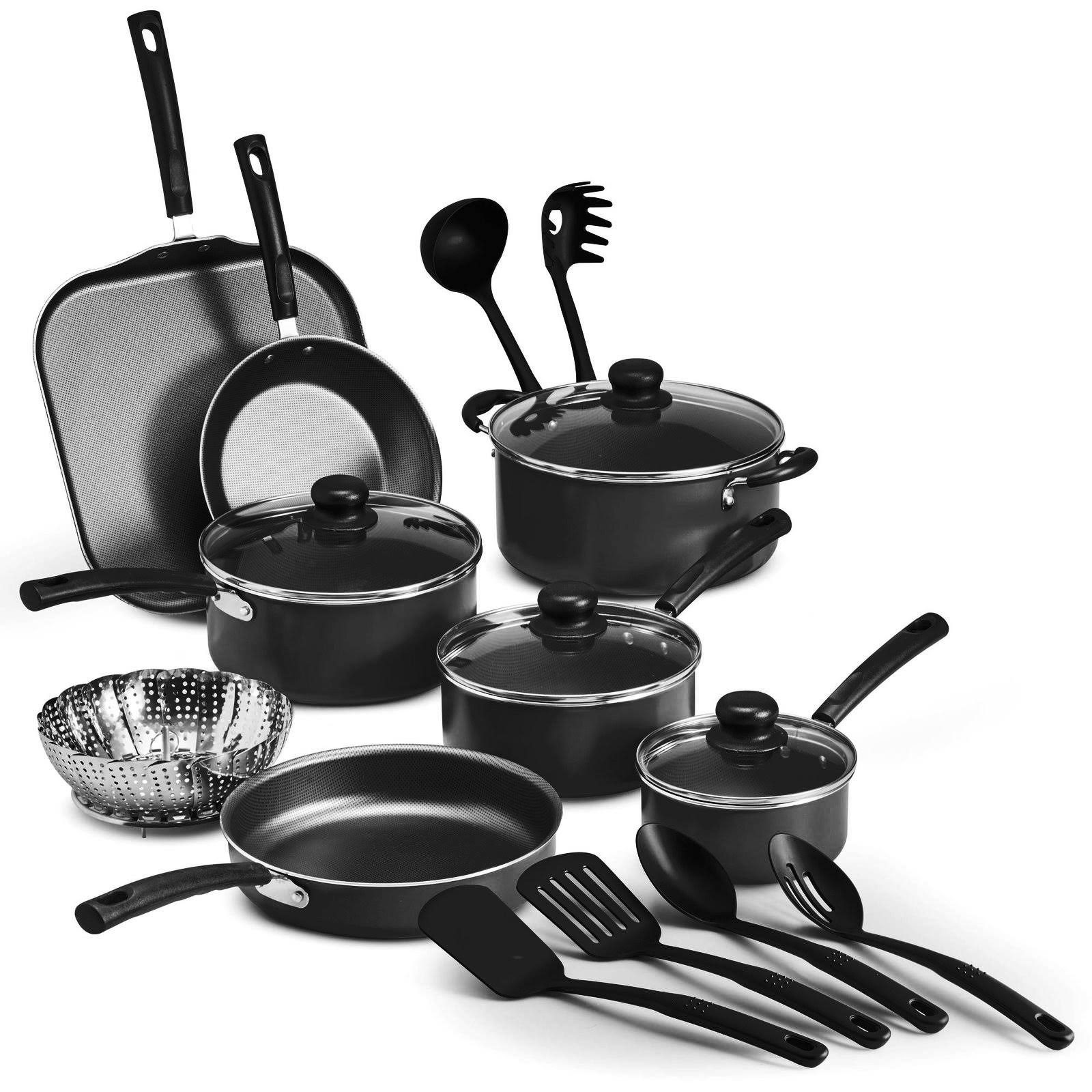 3300cf0640689df8cfed4c025ddde2afd043a354e10549aac50be00a637a9423.jpg Tramontina PrimaWare 18-Piece Nonstick Cookware Set - Image 1