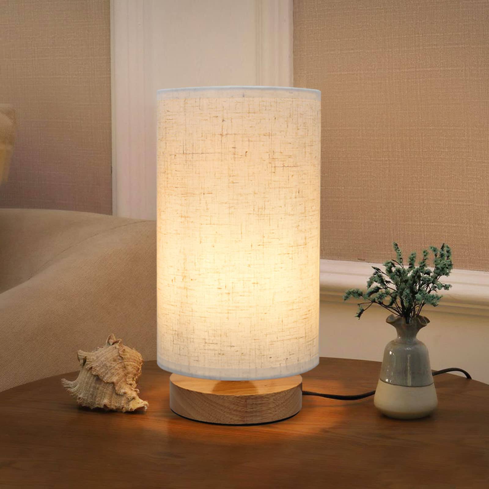 3316a7f89f98568edc6ecce6c3e1f2ab4543282d019fecfa1cc4230c0634567b.jpg Small Bedside Night Table Lamp for Bedroom, Minimalist Nightstand Lamp with Round Fabric Linen Shade, Study Reading Desk Lamp for Kids Room, Living - Image 1