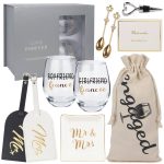 Engagement Gifts for Couples - Unique Bridal Shower Gift Box Wine Glasses Kit Honeymoon Engaged Gift for Him and Her - Personalized Wedding Gifts