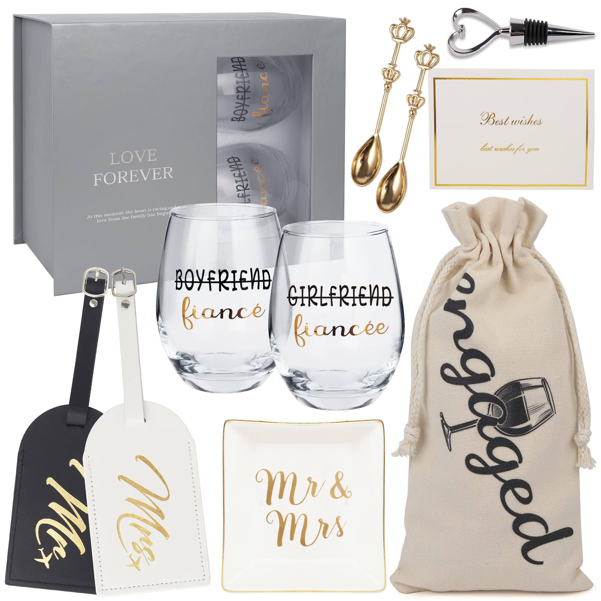 33215946ffb2273cf093c0bfd6dd86cdb0341703e2fa2b590a7915067b6d22da.jpg Engagement Gifts for Couples - Unique Bridal Shower Gift Box Wine Glasses Kit Honeymoon Engaged Gift for Him and Her - Personalized Wedding Gifts - Image 1
