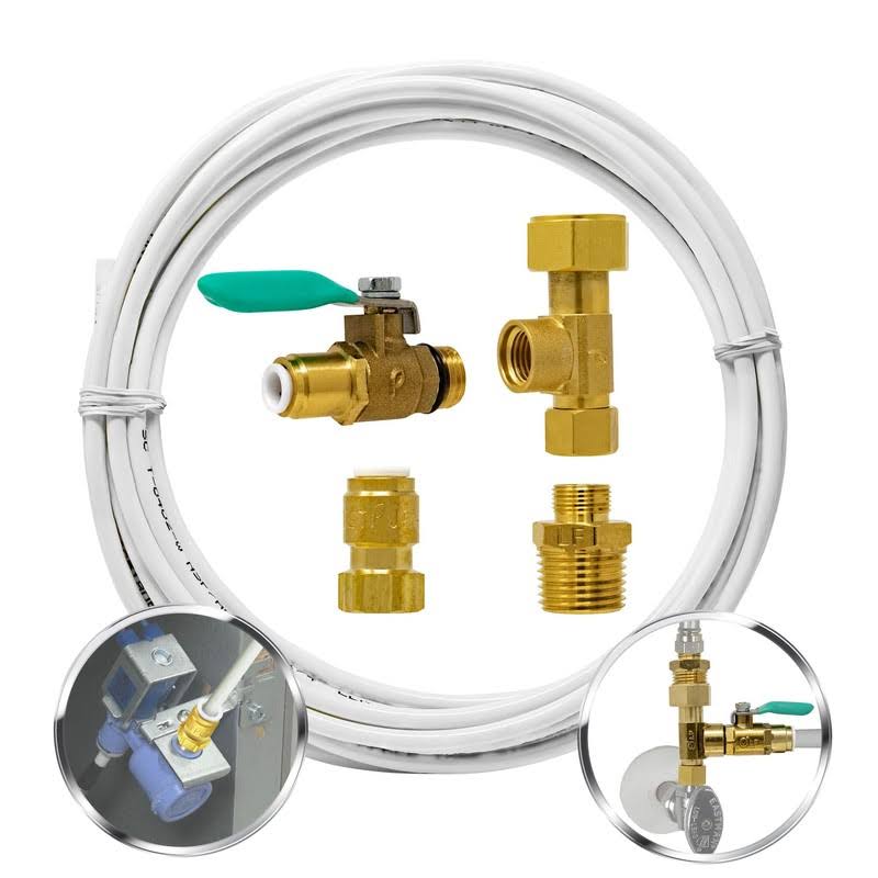 3332f519ab0335989a8731dd14491a60ff46a6a245c5955195aace7e307834c8.jpg Metpure Ice Maker Fridge Installation Kit ÿ 25' Feet Tubing for Appliance Water Line with Stop Tee Connection and Valve for Quick Installation, 1/4" - Image 1
