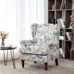 Hommow Upholstered Accent Chair, Floral Print Fabric Armchair, Blue