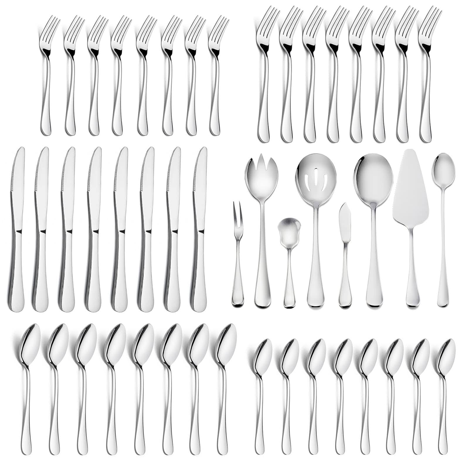 337e1590a3f52389b2e3175fd2371983c1967651a109cdc786560038063b2563.jpg HaWare 48 Pieces Silverware Set with Serving Utensils, Stainless Steel Fancy Flatware Cutlery Set for 8, Traditional Elegant Style Tableware Eating - Image 1