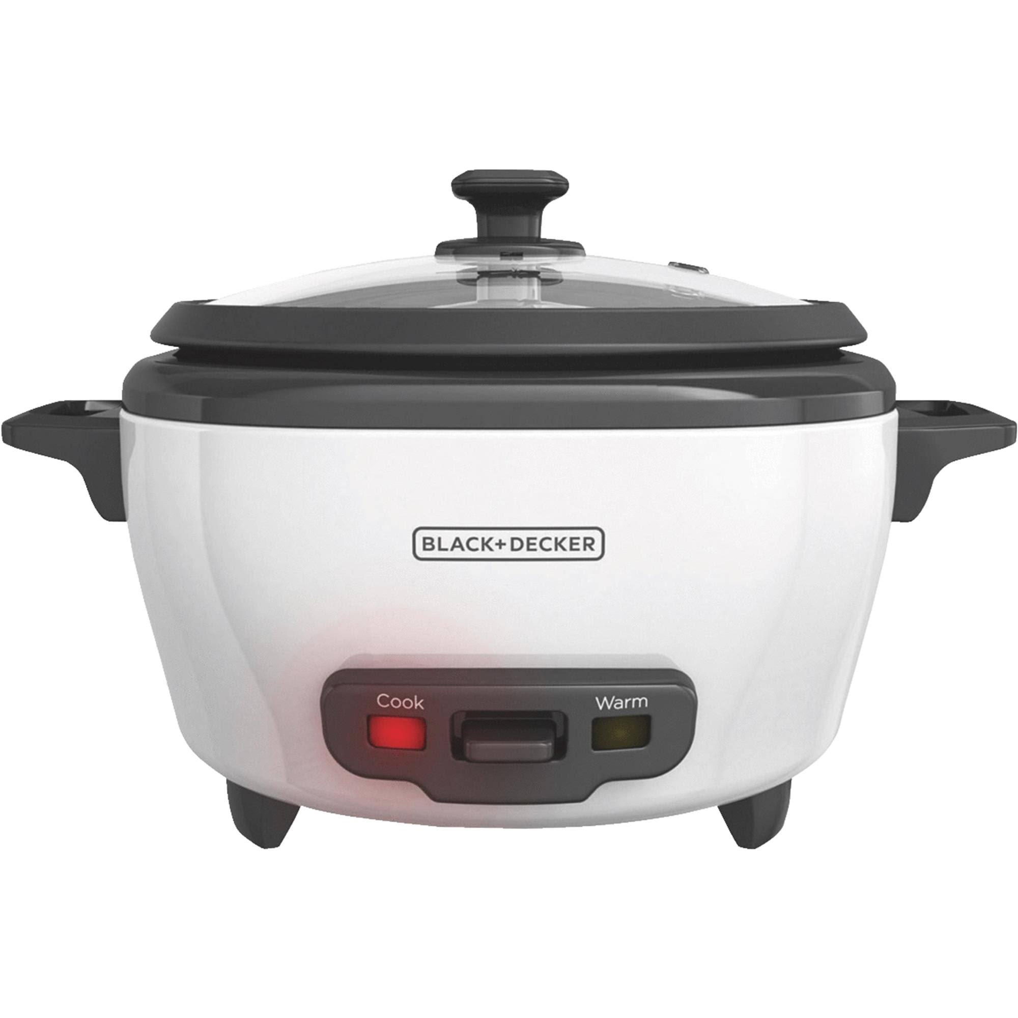 339513299862e6a2fc7f38c6b16a173fd6b9e0e545a560ecae31d2980c912102.jpg Black & Decker 6-Cup Rice Cooker with Steaming Basket, White/Black - Image 1
