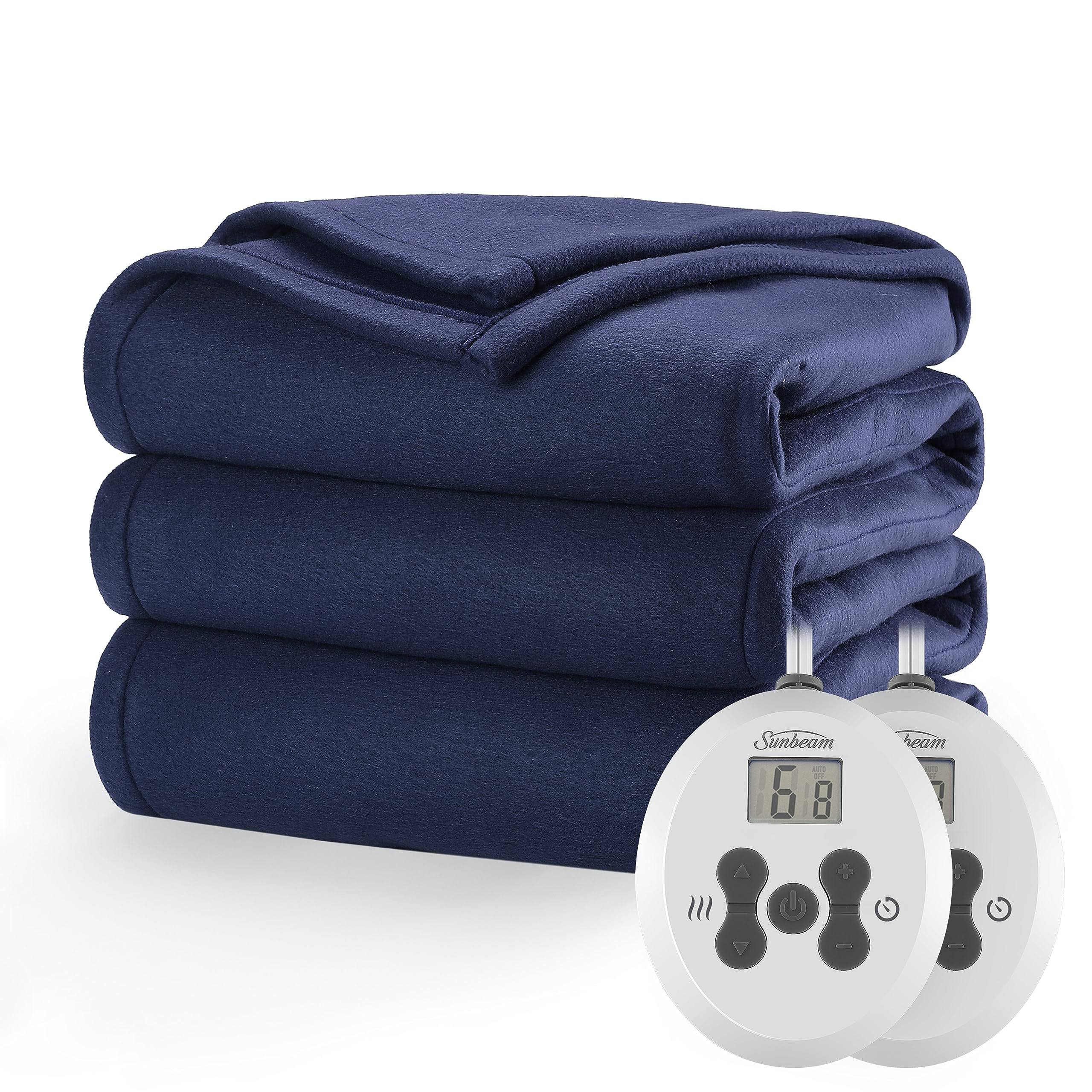 33a3786bc9dcce563825c07c5eb9ab69085d275eeafa3a2423a5878e7e818e0d.jpg Sunbeam Quilted Fleece Heated Queen Blanket, Blue - Image 1