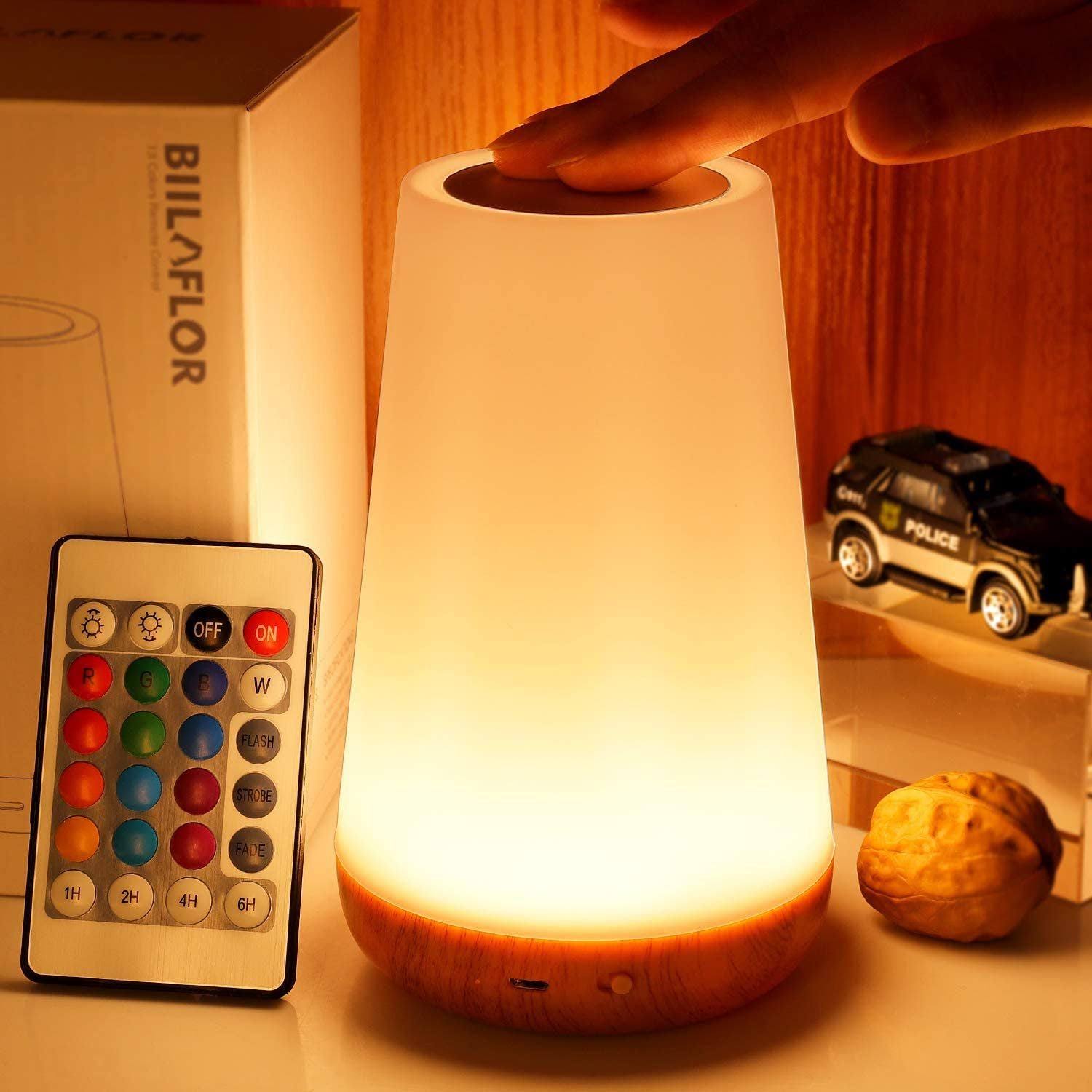 33caf396ad1d125f02a2a368692103bc9d5ce63fd16d2422023284e7ea6be169.jpg Biilaflor Touch Lamp, Portable Table Sensor Control Bedside Lamps with Quick USB Charging Port, 5 Level Dimmable Warm White Light & 13 Color Changing - Image 1