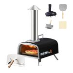 Pizzello Portable Pellet Pizza Oven Outdoor Pizza Ovens Wood Fired Pizza Oven Included Pizza Stone, Pizza Peel 12 in - Black