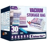 Hibag Vacuum Storage Bags, 30-Pack Space Saver Vacuum Storage Bags, Zipper Vacuum Sealed Bags for Clothing, Clothes, Comforters