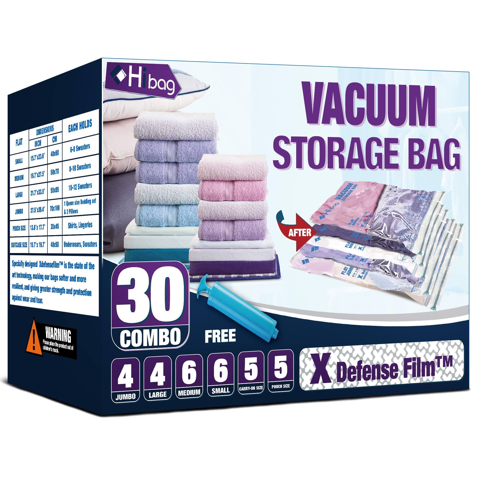 33ccebccb27a560691810f2633991b83d8340450f4835c4e7ddcaa05af573b9d.jpg Hibag Vacuum Storage Bags, 30-Pack Space Saver Vacuum Storage Bags, Zipper Vacuum Sealed Bags for Clothing, Clothes, Comforters - Image 1