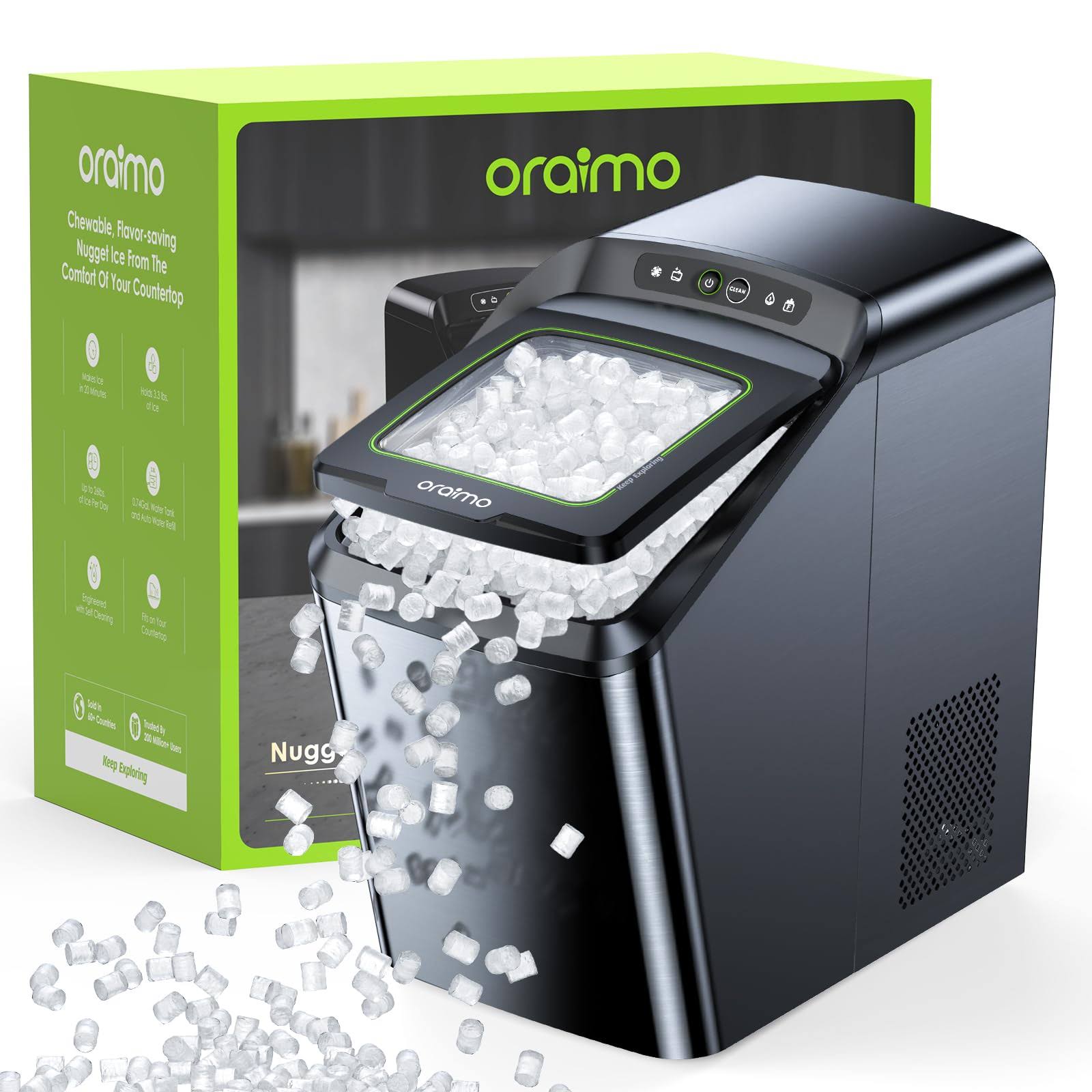 33ded08340c10ff77179dbd25c544379ecb23f7759cca89858a269989a3c2423.jpg Oraimo Nugget Ice Maker, Ice Makers Countertop, 26 lbs/Day Tooth-Friendly Chewable Ice with Self-Cleaning & Auto Water Refill, Sonic Pebble Ice - Image 1