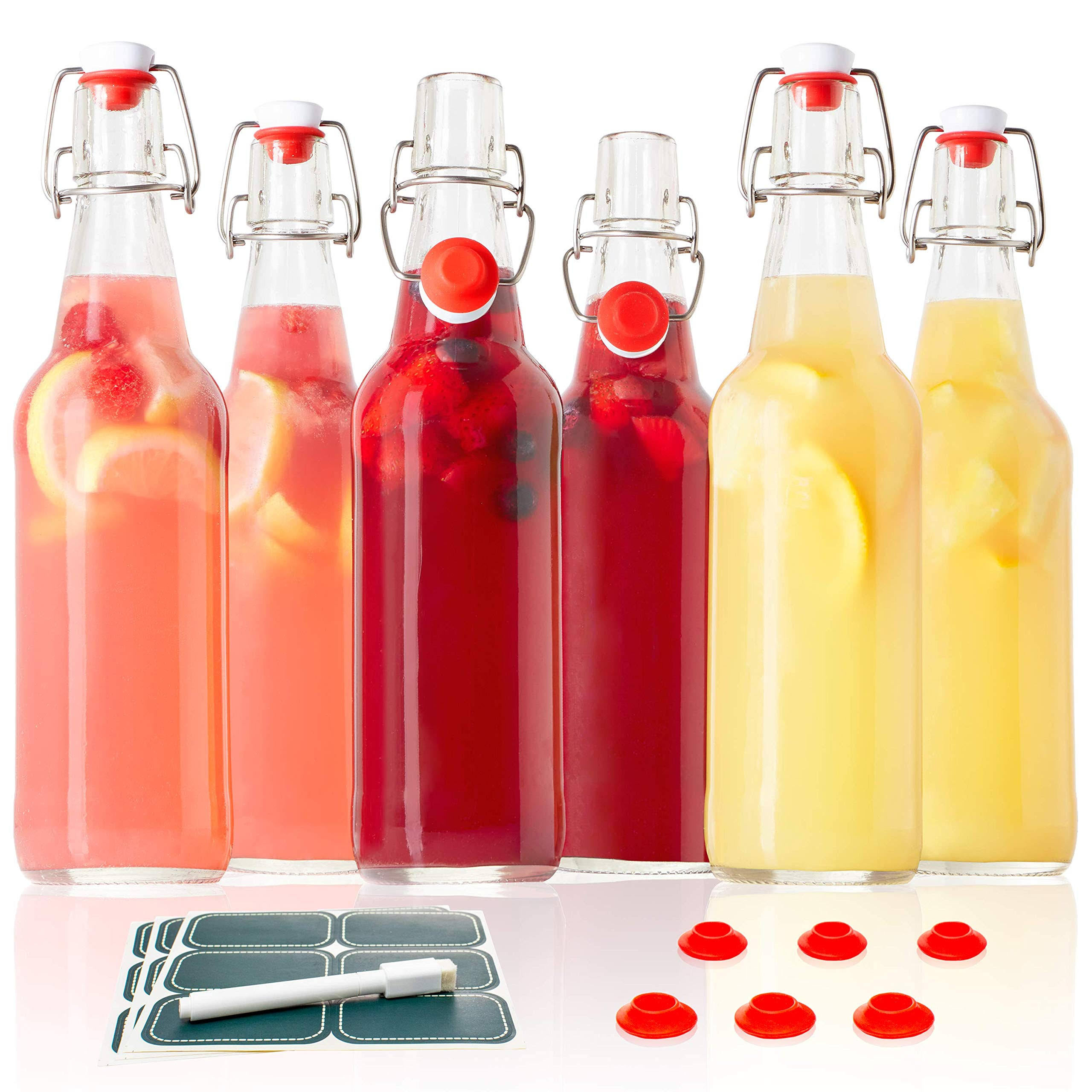 33efced2c4898431cf9c161b26e625ed2e53ad8f1447292f4ff9252099d3bfed.jpg Swing Top Grolsch Glass Bottles 16oz Clear for Brewing Kombucha - Image 1