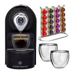 ChefWave Espresso Machine for Nespresso Capsules (Black) with Holder and Cups