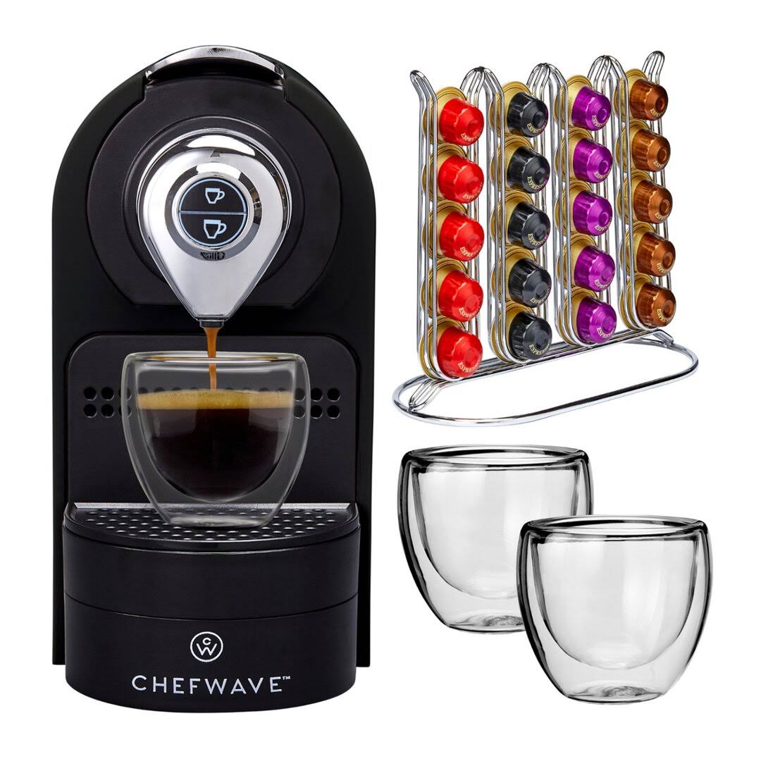 3428a5f8aef8d00351ca7536ce63b6c4dfdd8be87b6b41b05f6e24c7780caf04.jpg ChefWave Espresso Machine for Nespresso Capsules (Black) with Holder and Cups - Image 1