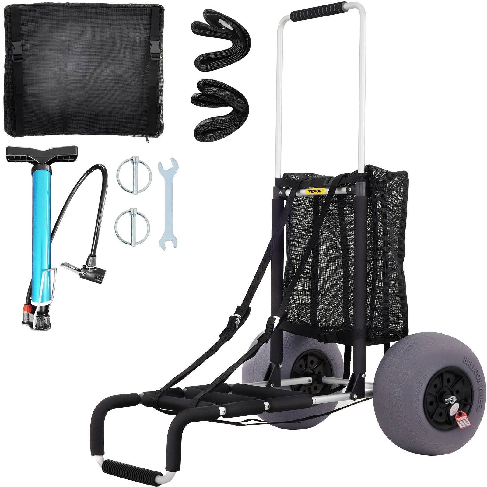 3462bc377d3c3e6a2a6a938ac870d0e3b7adac438461a5fb0cefd312a187e553.jpg VEVOR Beach Carts for Sand Cargo Deck TPU Balloon Wheels 165lbs Loading Folding Sand Cart Adjustable Height - Black - Image 1