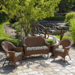Arden Selections Rectangle Outdoor Wicker Settee Cushion in Neutral Aurora Damask