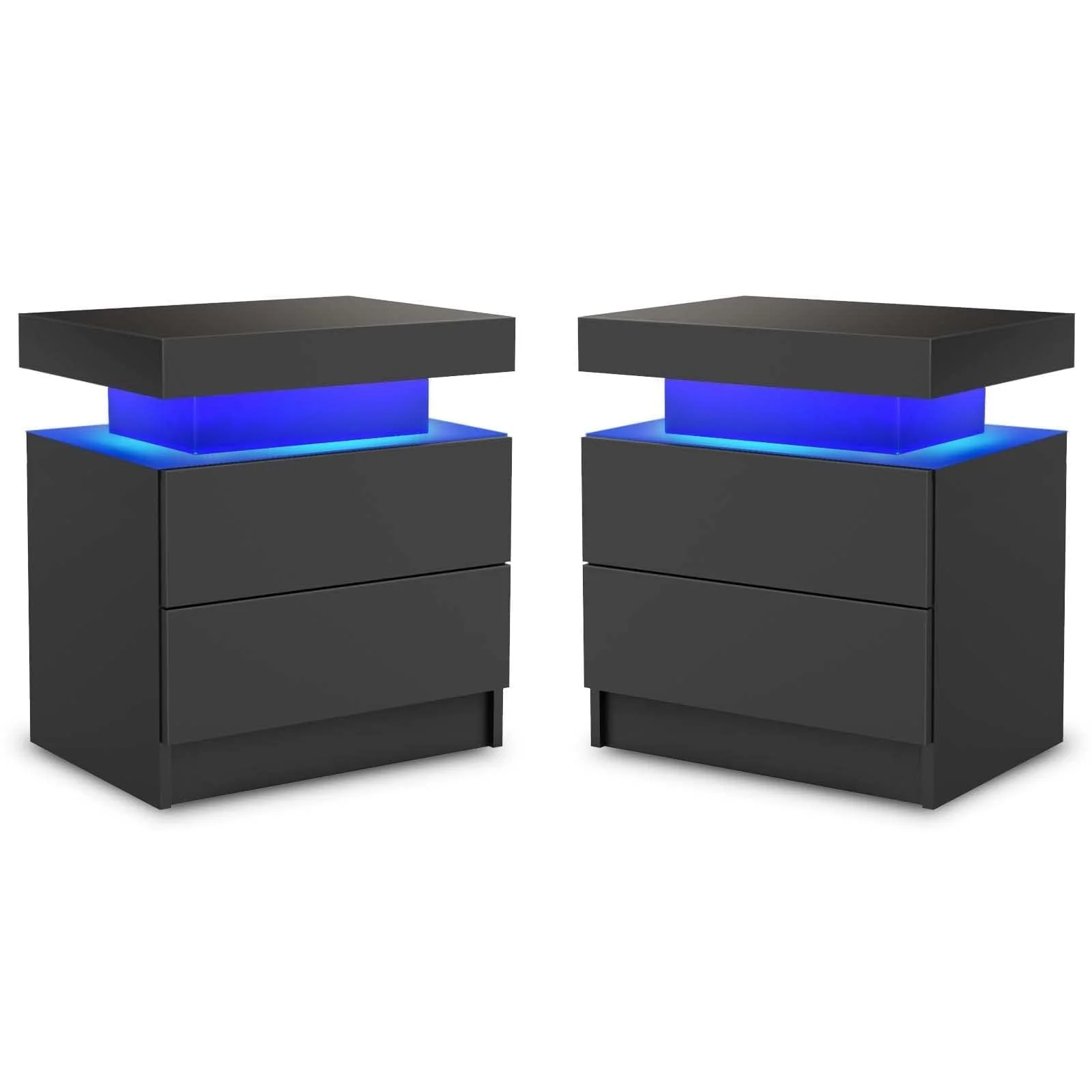 348eed0fc8fc733d12029c3836abefdb291064e0c3f4ec8807079a1d21ca2c24.webp LED Nightstand Set of 2, Modern Bedside Table with 2 Drawers Storage Space, Adjustable Colors LED Light, Black - Image 1