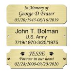 Size: 3" W x 1" H, Personalized, Custom Engraved, Brushed Gold Solid Brass Plate Picture Frame Name Label Art Tag for Frames, with Adhesive