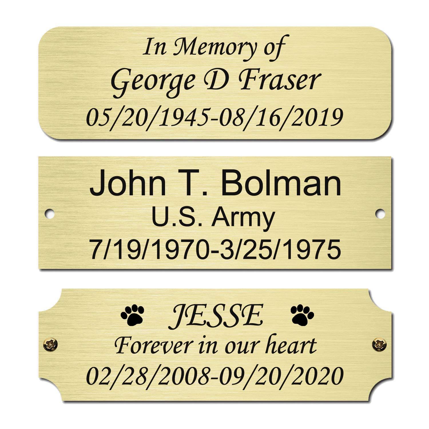 34b9e43691b481865170c05deb87239fea1a8663280cd6e36a233cb70148c9e0.jpg Size: 3" W x 1" H, Personalized, Custom Engraved, Brushed Gold Solid Brass Plate Picture Frame Name Label Art Tag for Frames, with Adhesive - Image 1