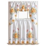 GOHD Golden Ocean Home Decor 3pcs Kitchen Cafe Curtain Set Air Brushed by Hand of Sunflower and Butterfly Design On Thick Satin Fabric (Swag and 36