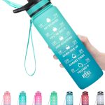 MEITAGIE 32oz Leakproof Motivational Sports Water Bottle with Straw & Time Marker, Flip Top Durable BPA Free Tritan Non-Toxic Frosted Bottle Perfect