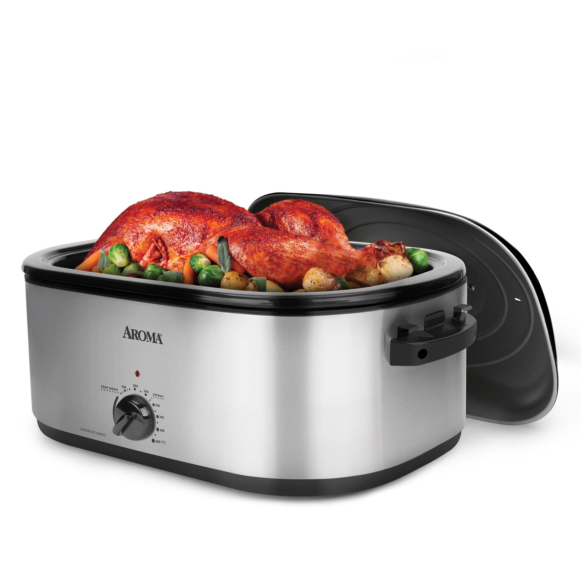 34e90c6092119b3a9f19aaeadb2297ccc555fb28515237a58398eeb6854e7458.jpg Aroma ART-712SB 22-Quart Electric Roaster Oven Stainless Steel with Self-Basting Lid - Image 1
