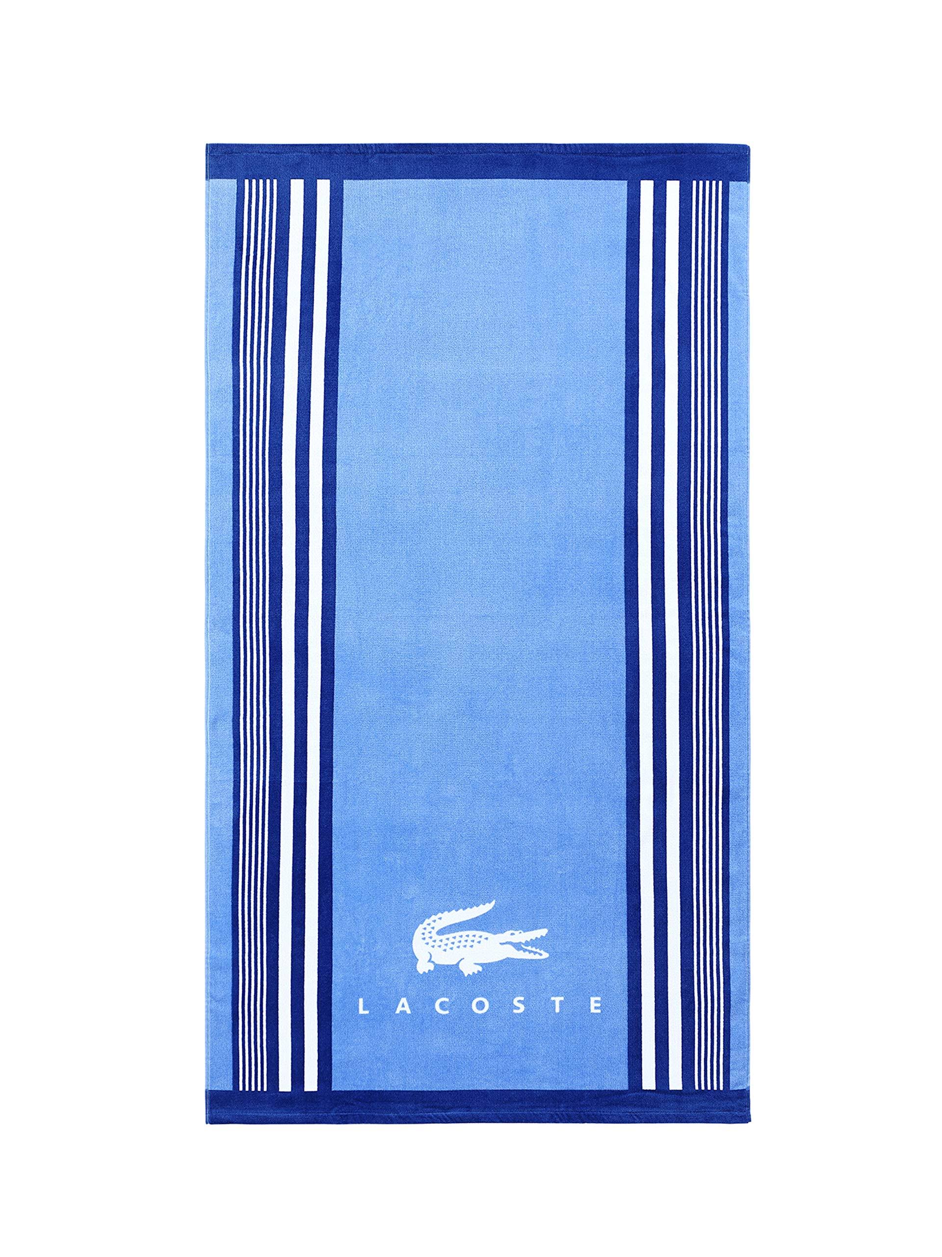 34ebfae255c80fe4a7456606f8d773520cb8e955cc15e82be12e69ea678b3481.jpg Lacoste OKI Cotton Stripe Beach Towel - Blue - Image 1