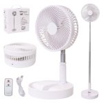 LOREAD Portable Desk Fanfoldable Fan Pedestal Stand Floor Fan Adjustable Height from 142 inch to 39inch 4 Speeds & Time Settings 7200mAh Rechargea