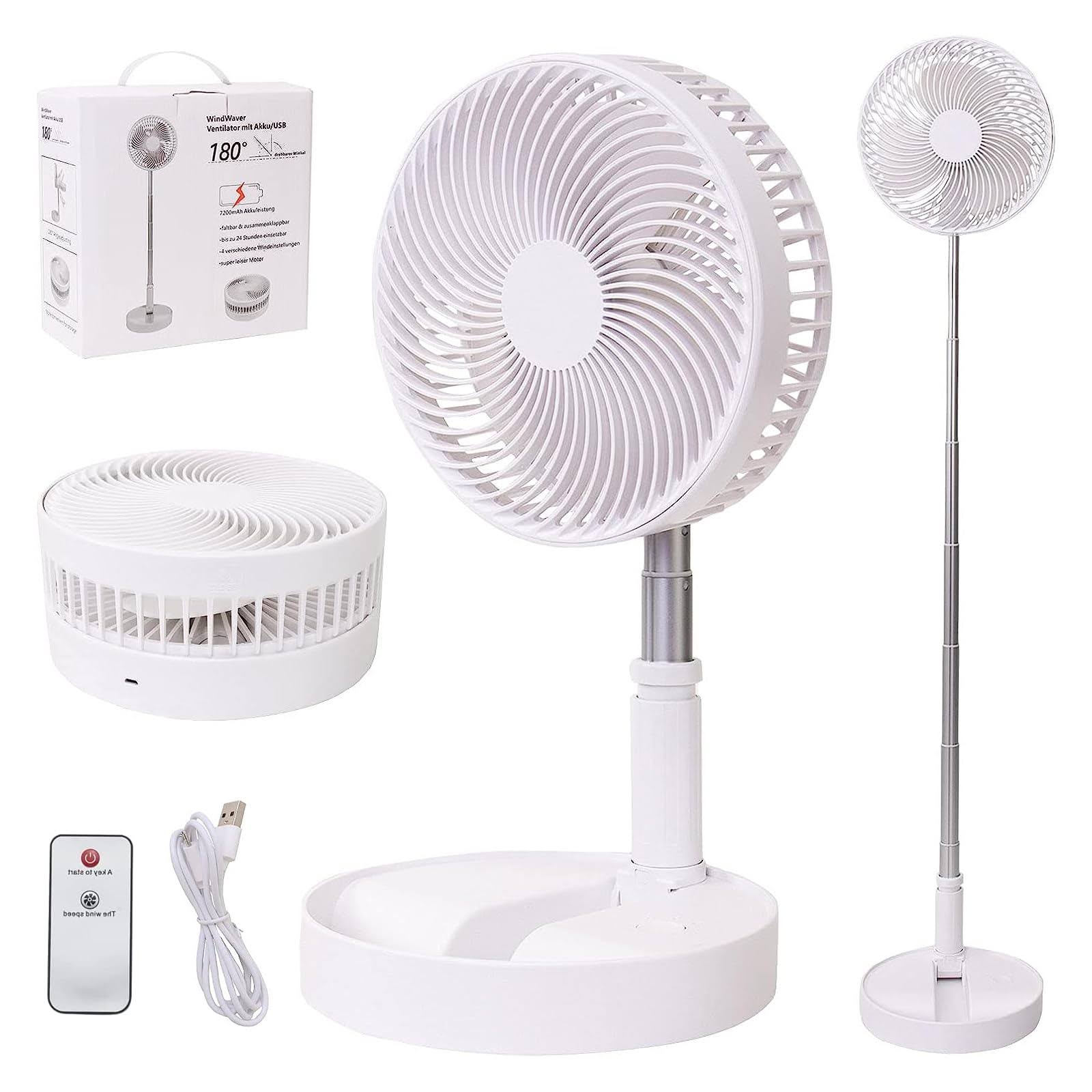 351a0ecc321820bd5a86046824c0d874705351b5dfebda9c780758fd79163a5c.jpg LOREAD Portable Desk Fanfoldable Fan Pedestal Stand Floor Fan Adjustable Height from 142 inch to 39inch 4 Speeds & Time Settings 7200mAh Rechargea - Image 1