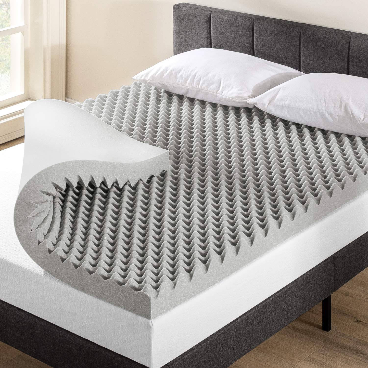 3537046334c971da8bb8ba31bc43252befd7250e3d13bf6c8573d25dc447fac3.jpg Mellow 4 inch Egg Crate Memory Foam Mattress Topper with Infusion, Twin - Image 1