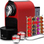 ChefWave Espresso Machine for Nespresso Compatible Capsule, Holder, Cups (Red)