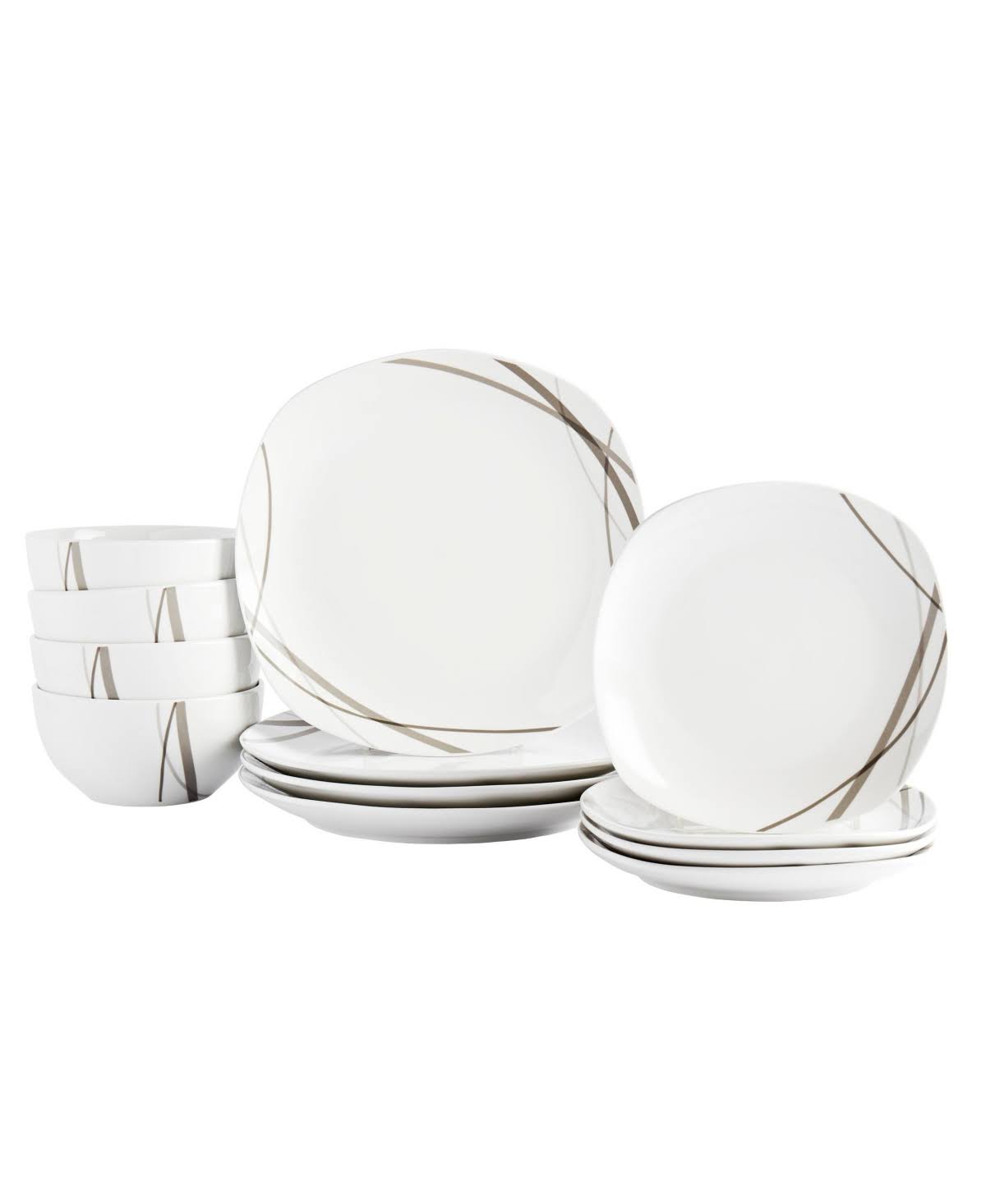 357677699d4fd2efa77abfc177966351305a5998cd2bc972aa7244675511e3d4.jpg Tabletops Unlimited Curves Square 12-pc Dinnerware Set, White - Image 1