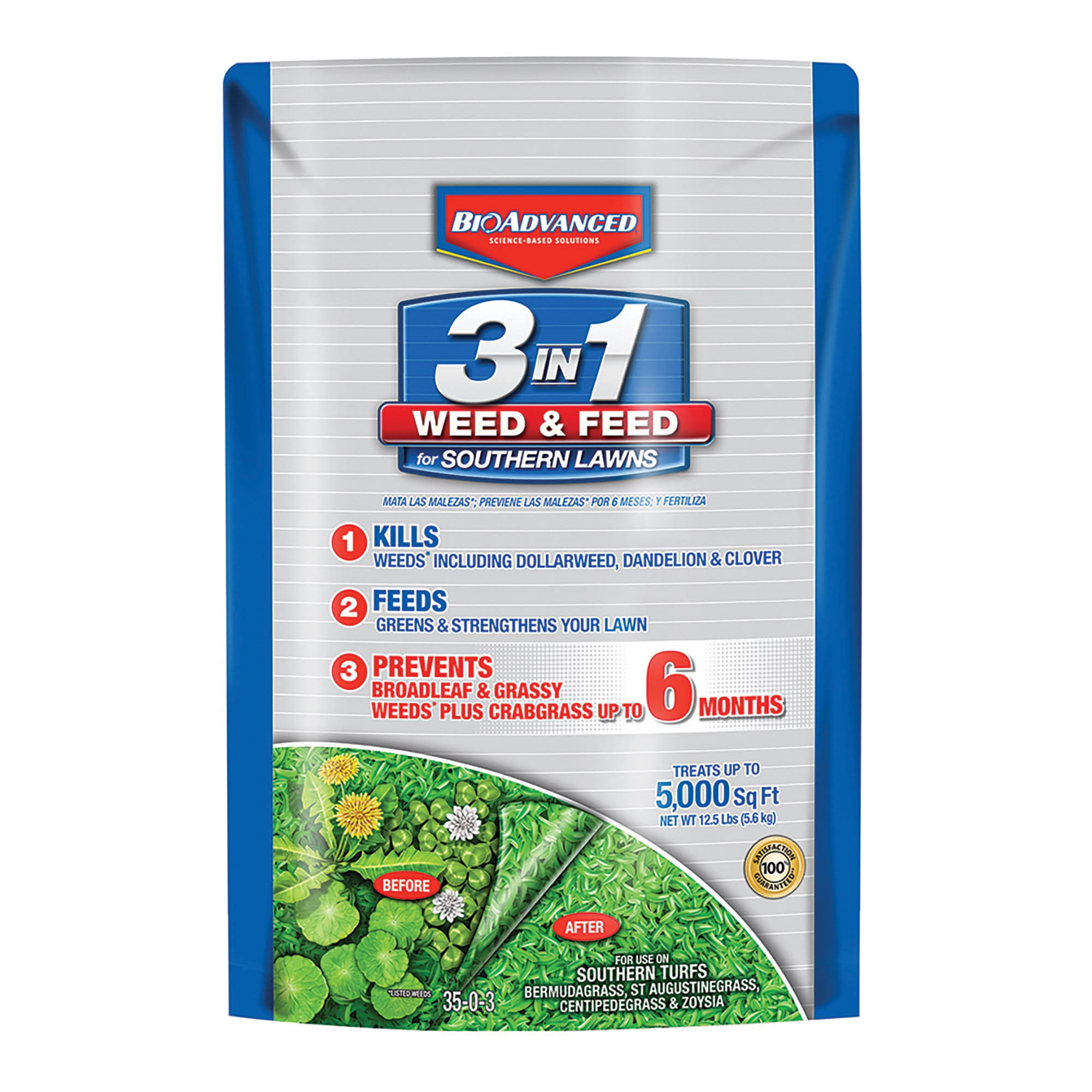 3579ac46d2d8281fa8c1b6690e9ddb8f533d0cadd609043a2ecb3b6e754dc025.jpg Bioadvanced Weed & Feed, Southern Lawns, 3 In 1 - 12.5 lbs (5.6 kg) - Image 1