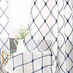 Top Finel White Sheer Curtains 63 inch Length Navy Blue Embroidered Diamond Grommet Window Curtains for Living Room Bedroom, 2 P