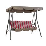 Kozyard Alicia Patio Swing Chair with 3 Comfortable Cushion SEATS and Strong Weather Resistant Powder Coated Steel Frame (Red Stripe)