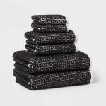 New - 6pc Boho Bath Towels and Washcloths Set Black - Threshold