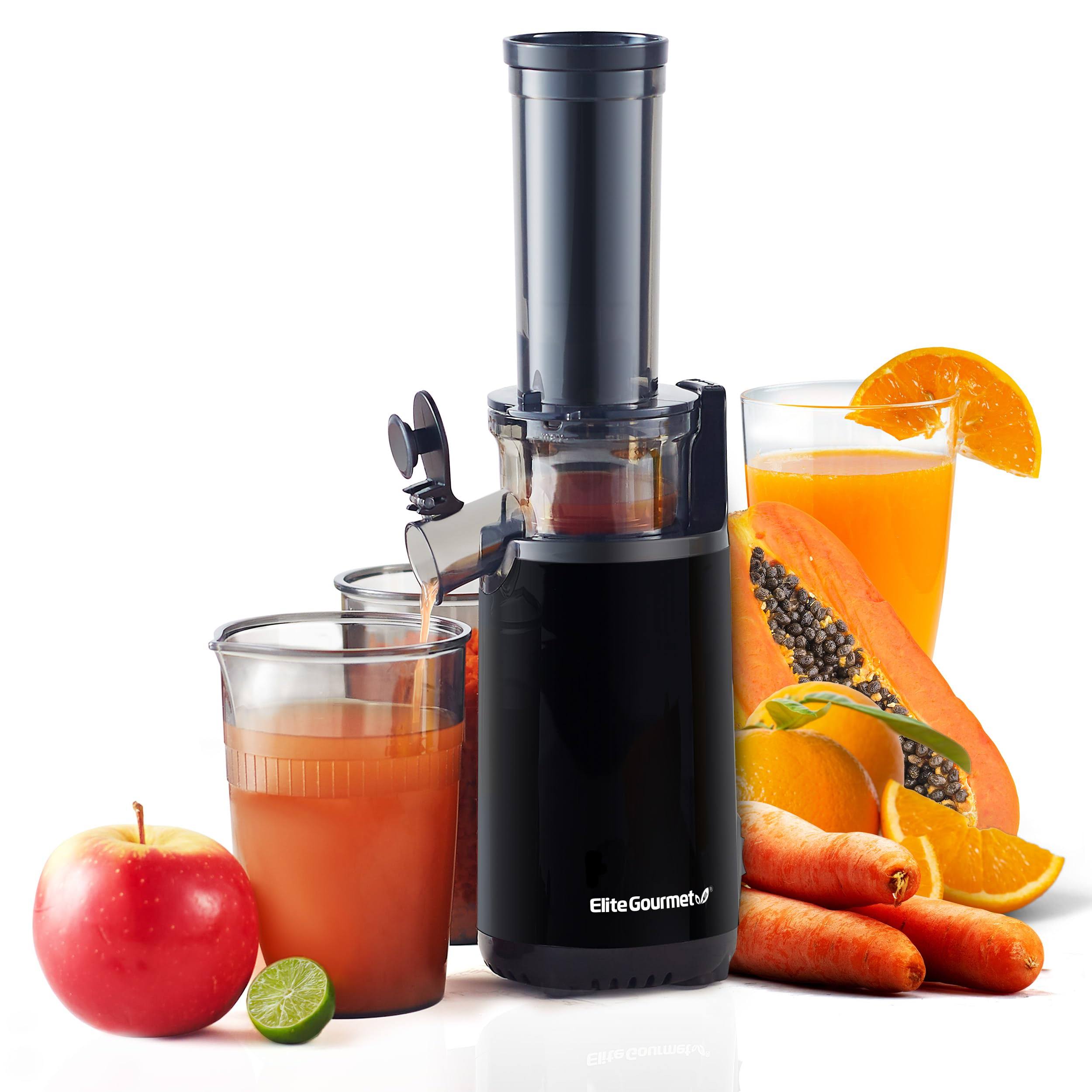 3644fb85bf047ead62b479fed409281514380bdfd3801750fce25486c81ba80e.jpg Elite Gourmet Compact Masticating Cold Press Slow Juicer, Black - Image 1