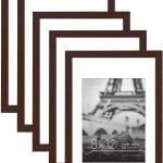Americanflat 8x12 Picture Frame in Mahogany - Set of 5 Frames - Displays 6x8 with Mat and 8x12 Without Mat - with Plexiglass Cov