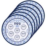 Zion Judaica Passover Seder Plates 12" Melamine Bulk Pack Seder Plates Floral Desgin Pesach Plate for Adults, Kids (6, Blue Renaissance)