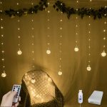 YOLIGHT Wishing Ball Curtain Lights 200 LED Window Curtain String Lights with Remote, USB Battery Powered Twinkle Globe Fairy Lights for Wedding