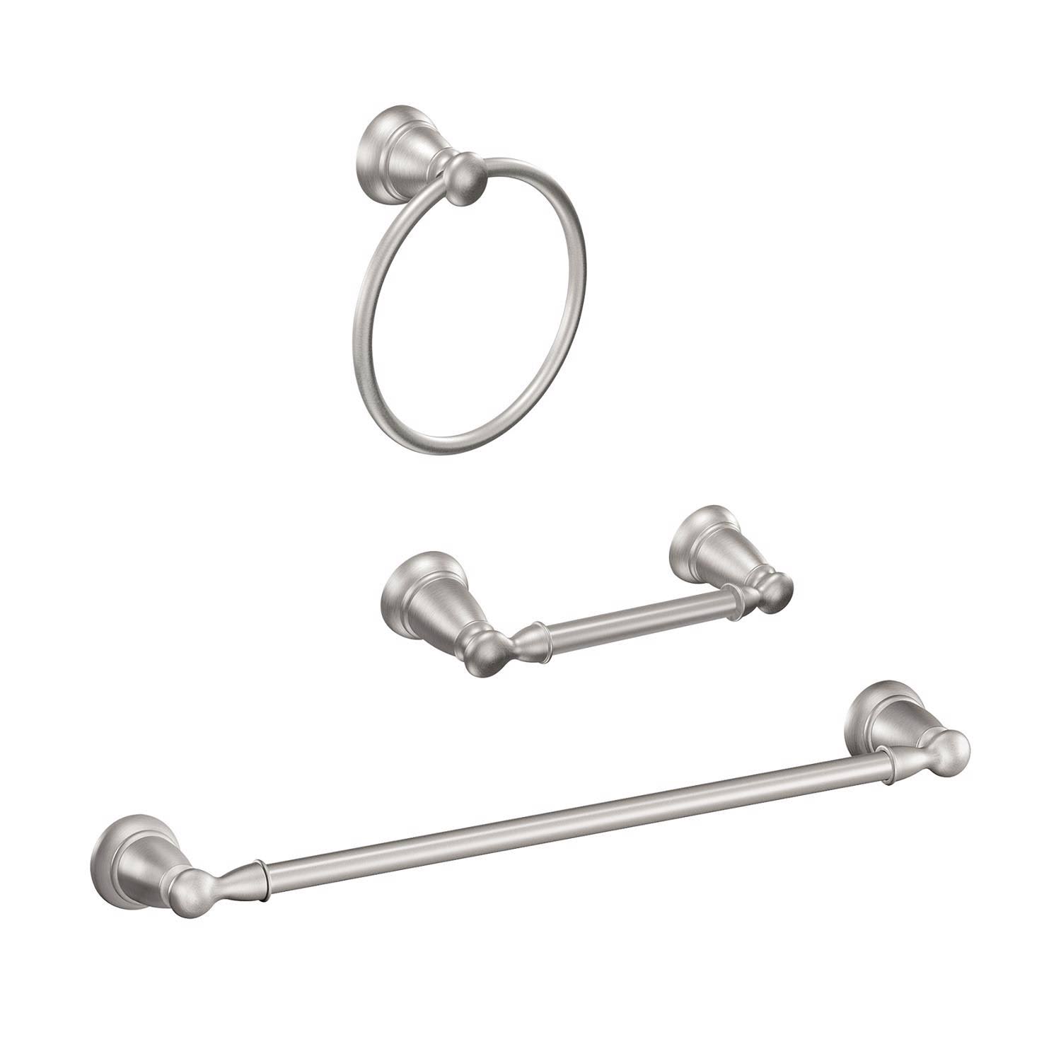 36a8cd8afe876410ace5ebbfea45d7ea13c6a0ec758a8d367377457ecf9d4943.jpg Moen Banbury 3-Piece Bath Hardware Kit in Brushed Nickel - Image 1