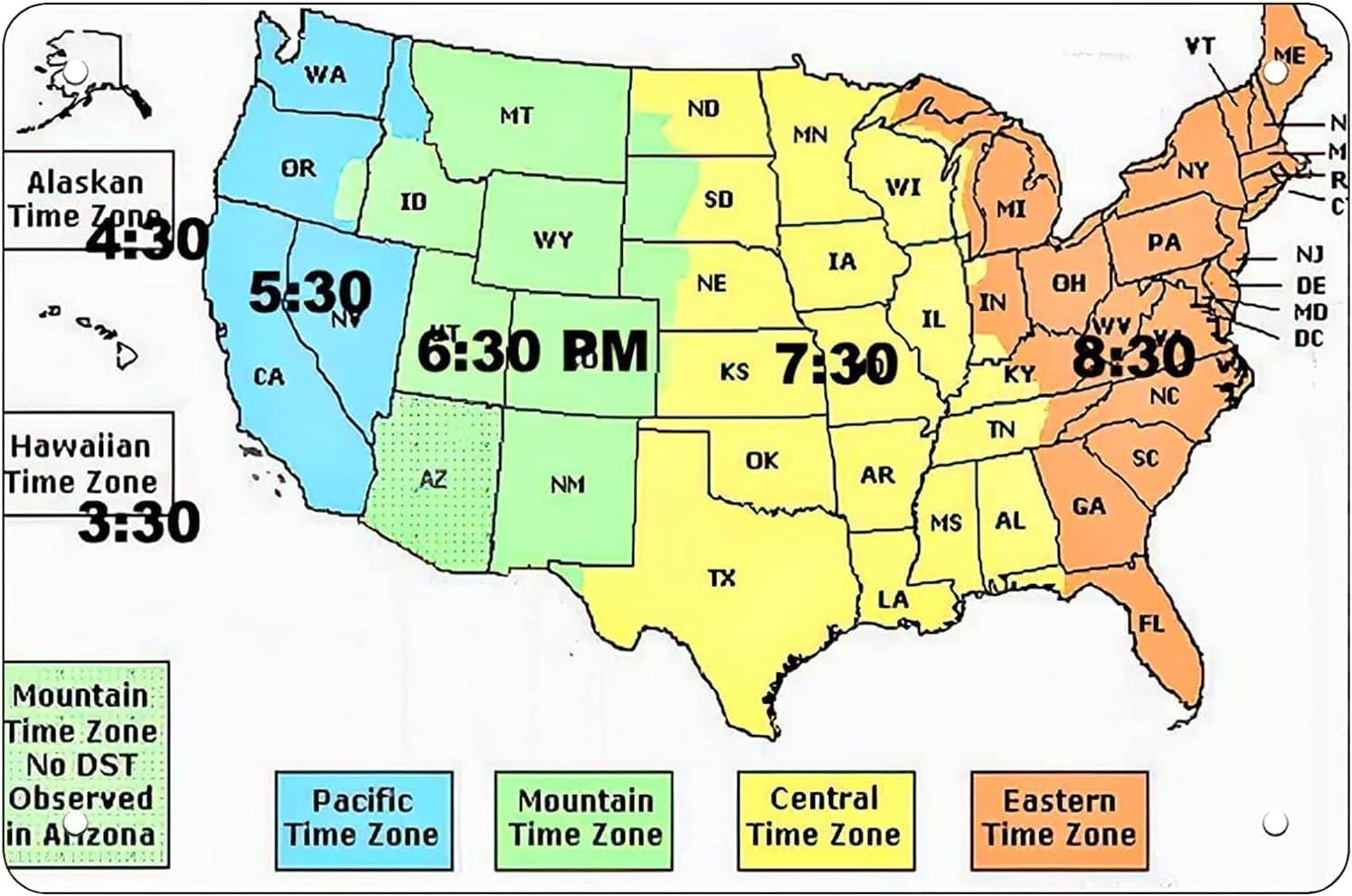 36a9598fae33957e54af052de2bc1d5535d7660e028b800c81d25e73d99b05e8.jpg Metal Tin Retro Sign US Time Zone Map, Retro Funny Metal Sheet Signs Tin Sign Poster Vintage Metal Signs for Bar Music Club Man Cave Room Wall Decor - Image 1