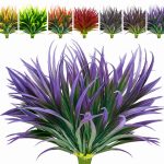 AUMVEYI 8 Pcs Outdoor Fake Plants UV Resistant Artificial Tall Grass Plants Faux Tropical Flowers Bushes D��cor Fall Winter Summer Planters Patio