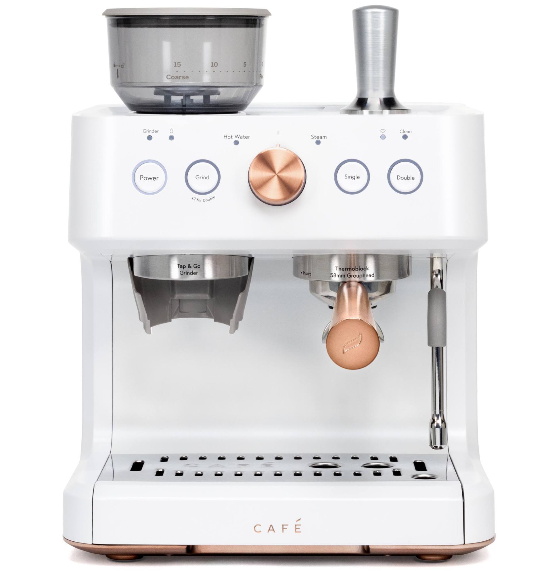 37042062e5f5a6016b971853cd815f331df709c89644c17b2f355a105166d278.jpg Cafe Bellissimo Semi-Automatic Espresso Machine & Frother - Matte White - Image 1