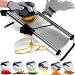 Mandoline Slicer Vegetable Potato Slicer Julienne Slicer Onion Cutter with Stainless Steel Adjustable Blade. Cut Resistant Gloves included.