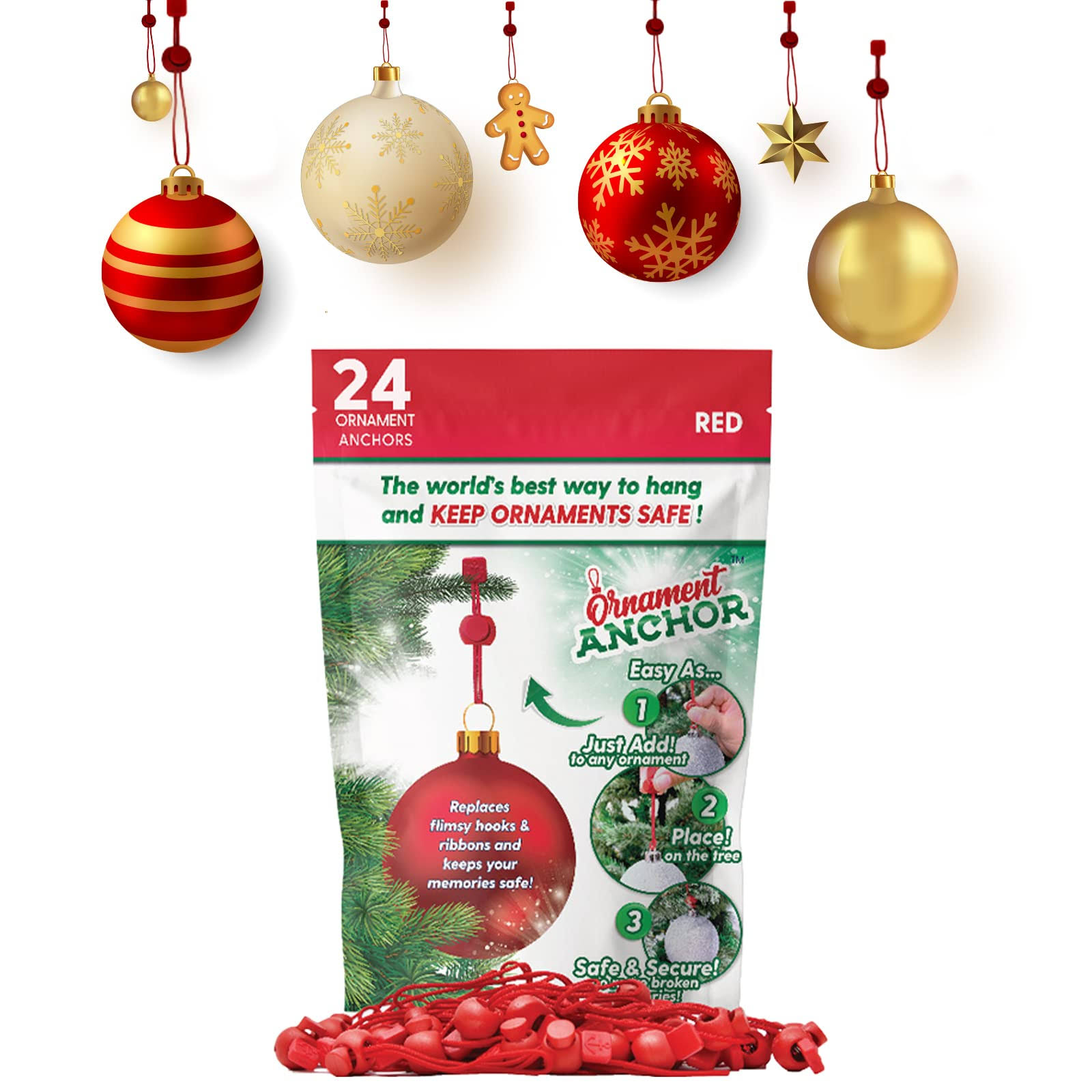 3709f85d2fb2a0303fd3b91a29efc75a293e9f29cc87d14128657f4c71e41782.jpg Ornament Anchor Ornament Hooks for Hanging Christmas Decorations - No-Slip Hanging Hooks for Xmas - Heavy Duty Christmas Tree Ornaments Hanger Hooks - Image 1