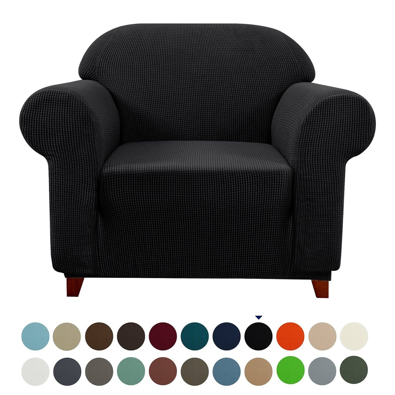 37225259fad66c5cfcce790196750f2314a7af74c98bb0a00d4c874f71f6b17c.jpg Subrtex Stretch 1-Piece Textured Grid Armchair Slipcover, Black - Image 1